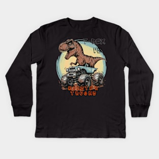 T-REX VS Monster Trucks" Boys and Girls Gift T-Shirt Kids Long Sleeve T-Shirt